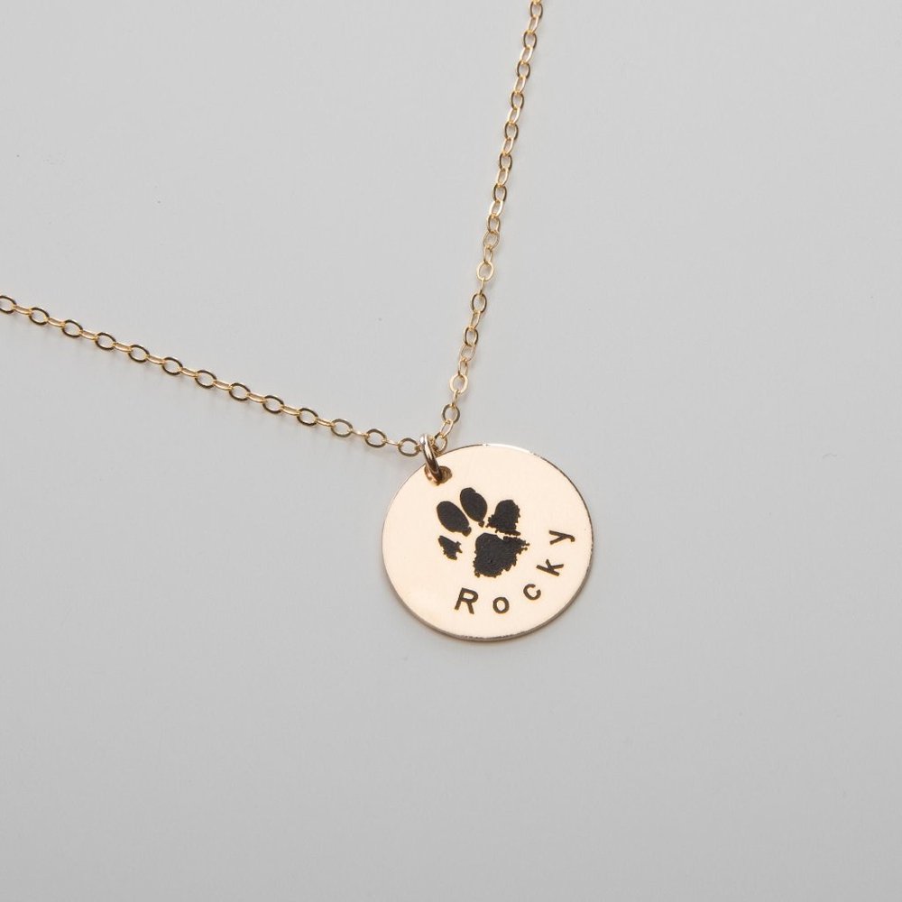 Dog Paw Necklace with a name-Custom Dog Paw Print Necklaces-Personalized Actual